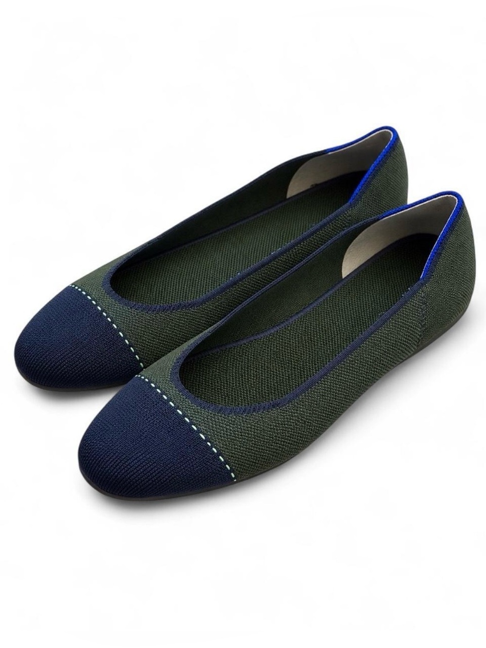 Rothy’s The Square Highland captoe burnt green/Navy flats